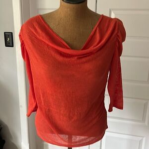 Vintage 90’s Michael Simon Vintage orange linen ruched sweater size small